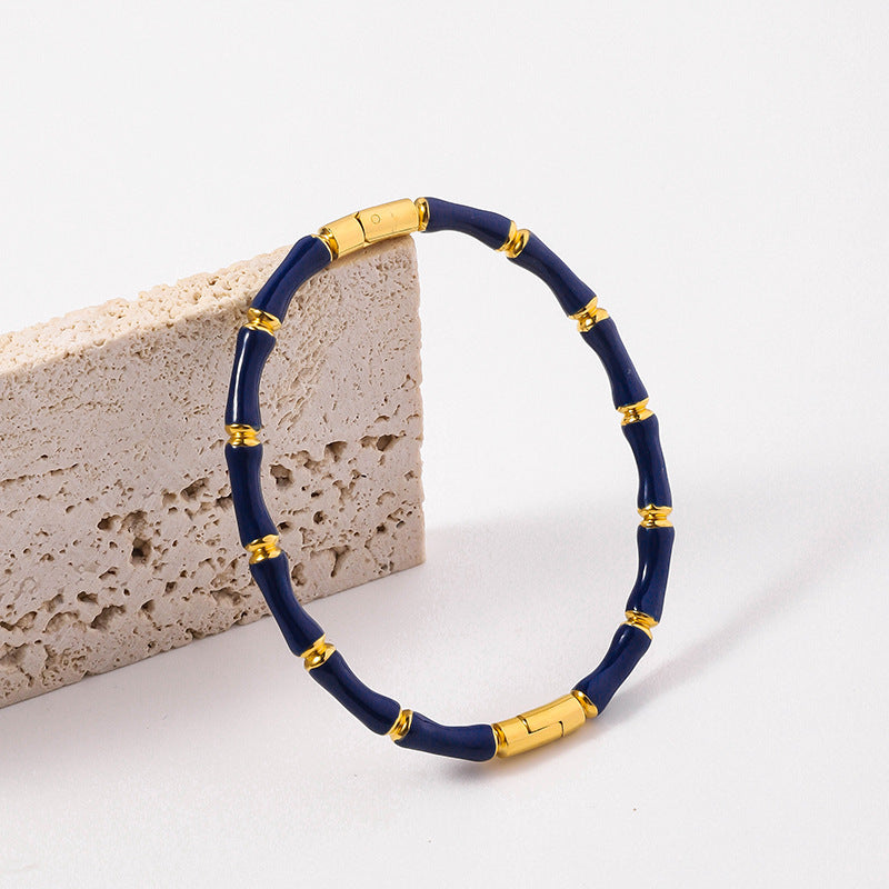 Wholesale Drip Oil Titanium Steel Premium Multi Color Bamboo Knot Niche Trendy Stainless Steel Gold Plated Bracelet